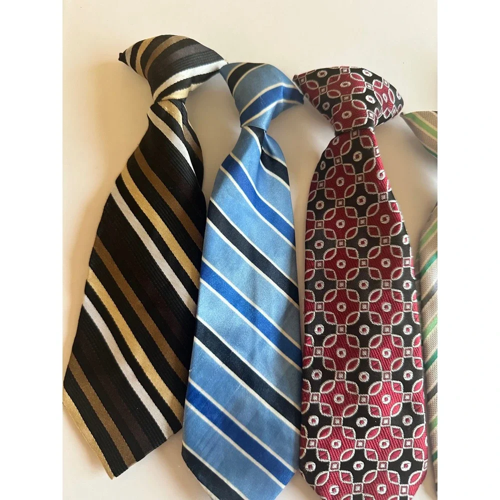 Lot of 8 Boys Clip On Neckties Assorted Stripes Paisley Geometric Formal Ties 9